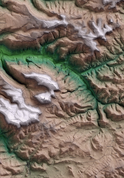 Mapa artístico del relieve de Talavera, a la Segarra, con 15 km de entorno y base topográfica ICGC. Detalle de la zona inferior izquierda.