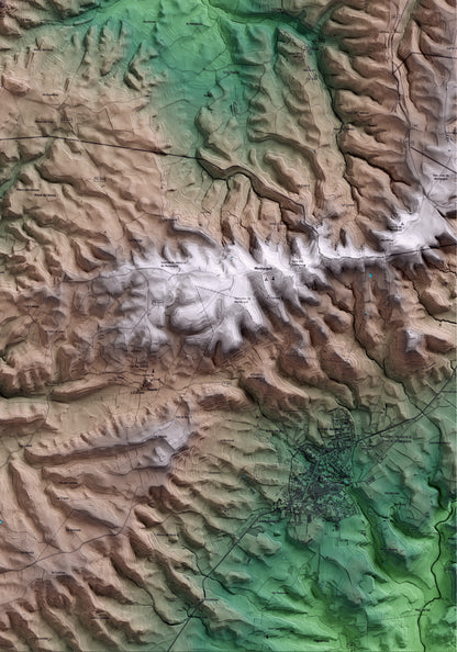 Mapa artístico del relieve de Talavera, a la Segarra, con 15 km de entorno y base topográfica ICGC. Detalle de la zona inferior derecha.