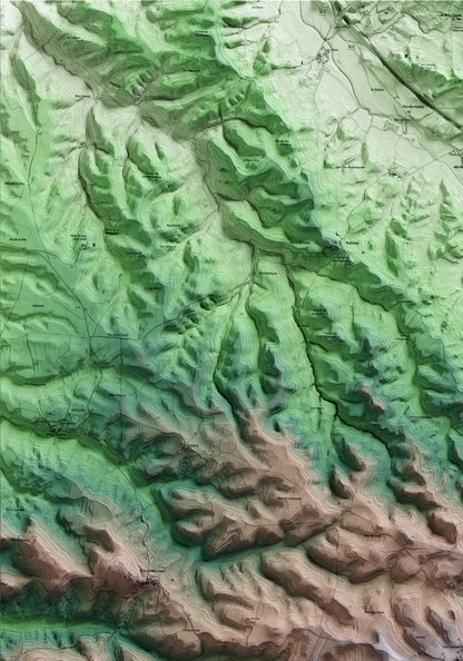 Mapa artístico del relieve de Talavera, a la Segarra, con 15 km de entorno y base topográfica ICGC. Detalle de la zona superior izquierda.
