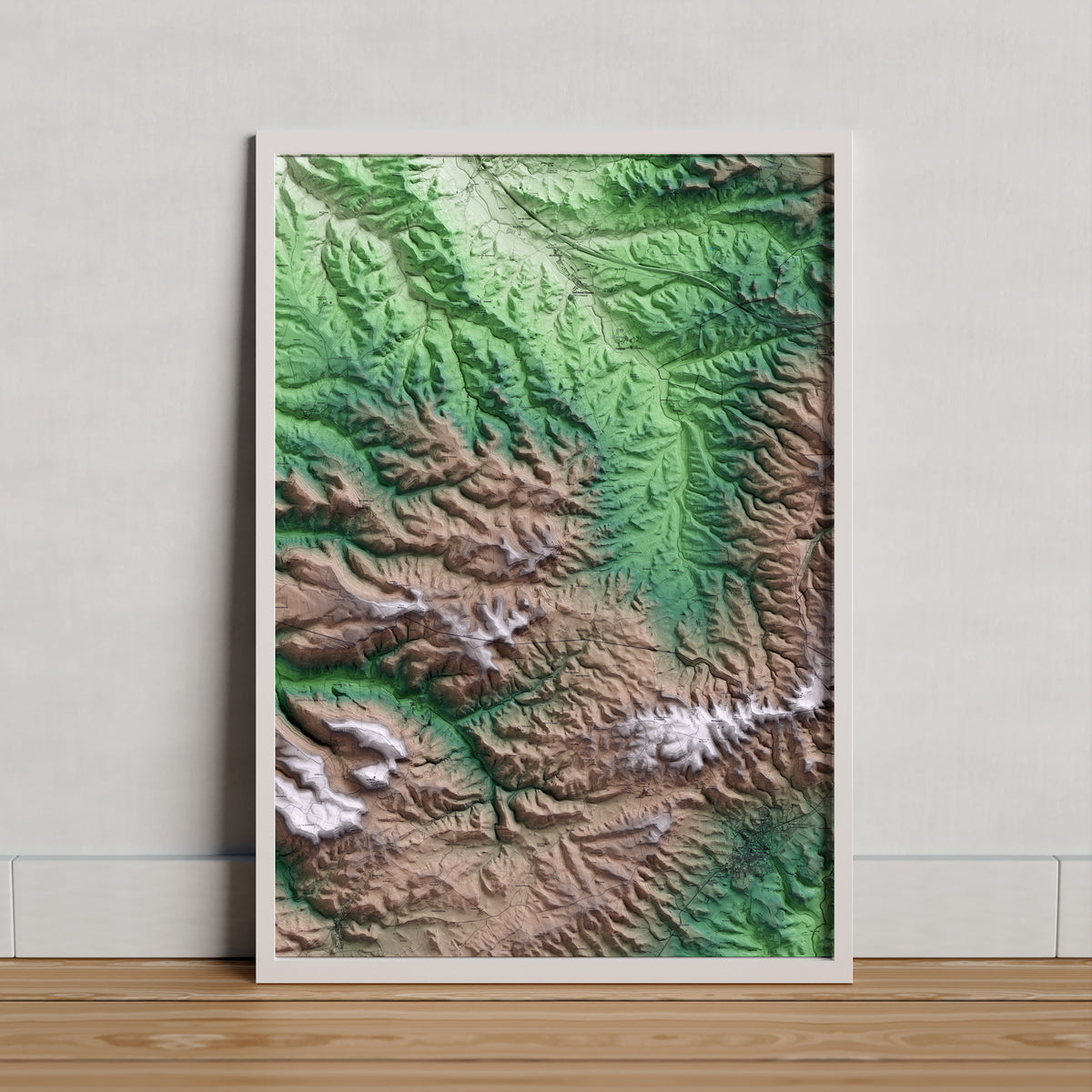 Mapa artístico del relieve de Talavera, a la Segarra, con 15 km de entorno y base topográfica ICGC. Presentación enmarcada.