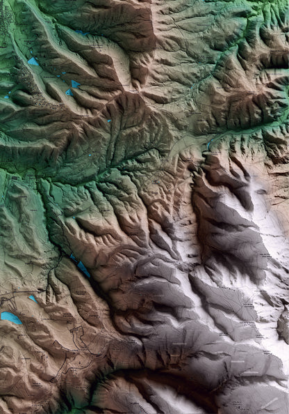 Mapa artístico del relieve de Taradell, a Osona, con 15 km de entorno y base topográfica ICGC. Detalle de la zona inferior derecha.