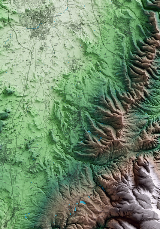 Mapa artístico del relieve de Taradell, a Osona, con 15 km de entorno y base topográfica ICGC