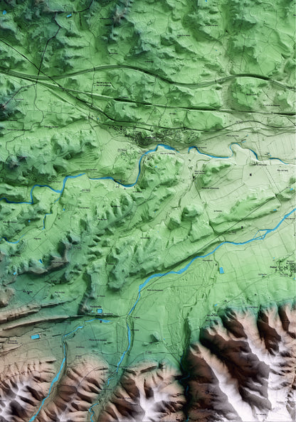 Mapa artístico del relieve de Tarrés, a las Garrigues, con 15 km de entorno y base topográfica ICGC. Detalle de la zona inferior derecha.