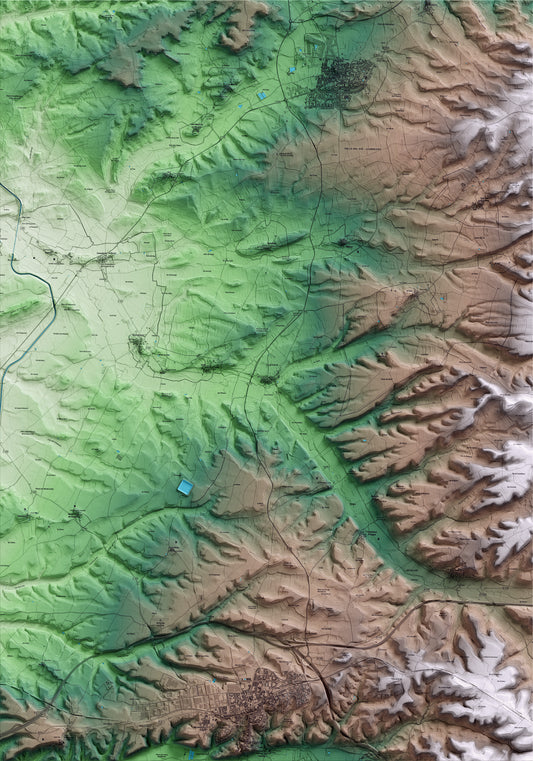Mapa artístico del relieve de Tarroja de Segarra, a la Segarra, con 15 km de entorno y base topográfica ICGC
