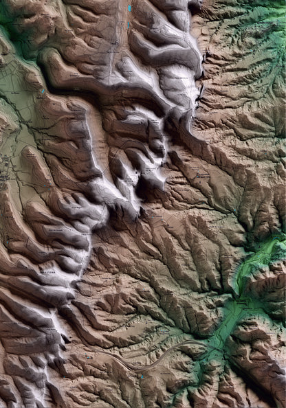 Mapa artístico del relieve de Tavèrnoles, a Osona, con 15 km de entorno y base topográfica ICGC. Detalle de la zona inferior derecha.