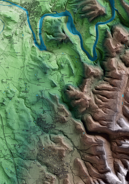 Mapa artístico del relieve de Tavèrnoles, a Osona, con 15 km de entorno y base topográfica ICGC. Detalle de la zona central.