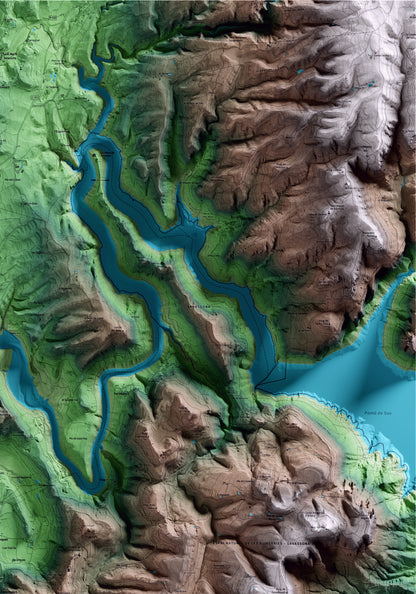 Mapa artístico del relieve de Tavèrnoles, a Osona, con 15 km de entorno y base topográfica ICGC. Detalle de la zona superior derecha.