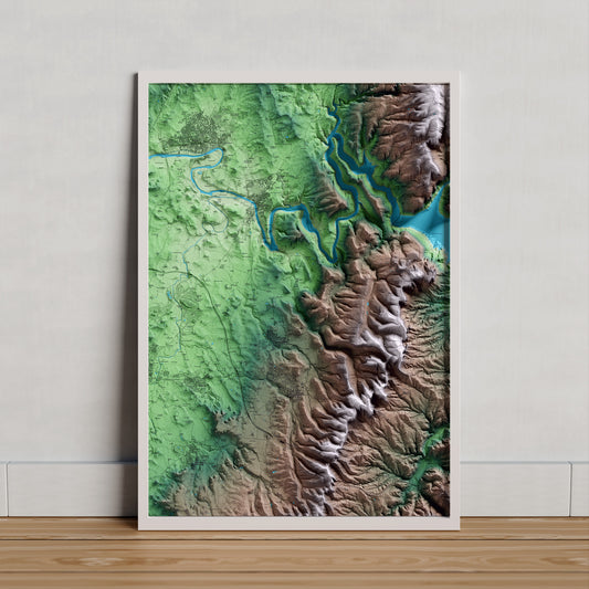Mapa artístico del relieve de Tavèrnoles, a Osona, con 15 km de entorno y base topográfica ICGC. Presentación enmarcada.