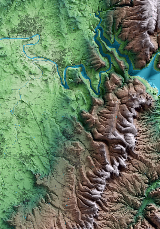 Mapa artístico del relieve de Tavèrnoles, a Osona, con 15 km de entorno y base topográfica ICGC
