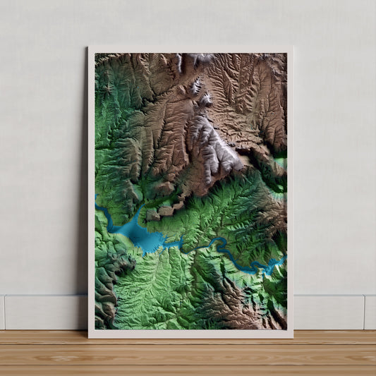 Mapa artístico del relieve de Tavertet, a Osona, con 15 km de entorno y base topográfica ICGC. Presentación enmarcada.