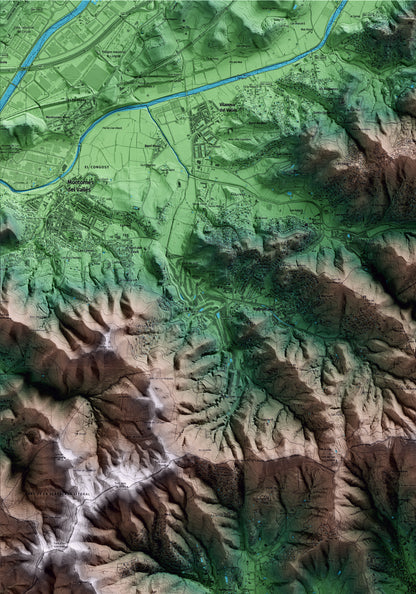Mapa artístico del relieve de Teià, al Maresme, con 15 km de entorno y base topográfica ICGC. Detalle de la zona superior izquierda.