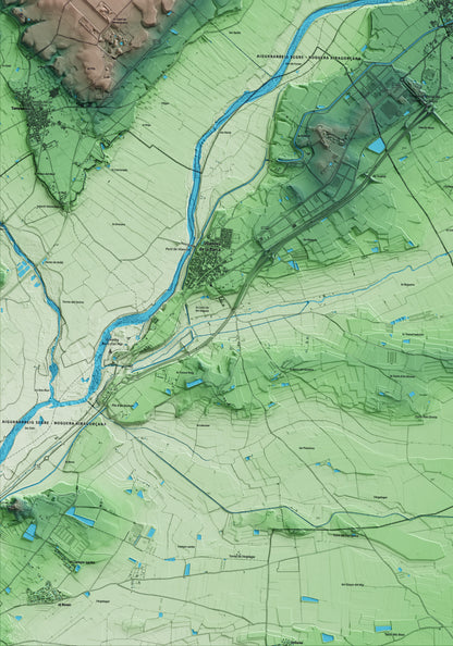 Mapa artístico del relieve de Térmens, a la Noguera, con 15 km de entorno y base topográfica ICGC. Detalle de la zona inferior izquierda.