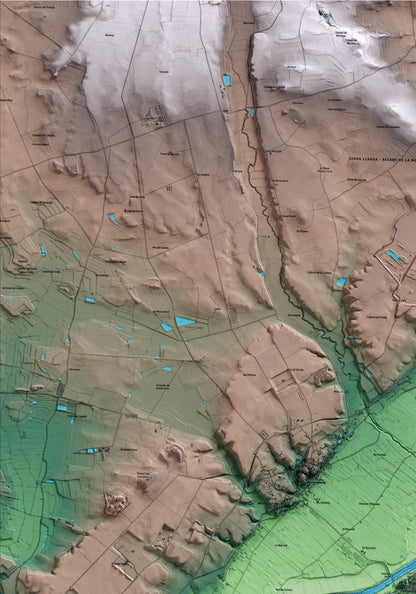 Mapa artístico del relieve de Térmens, a la Noguera, con 15 km de entorno y base topográfica ICGC. Detalle de la zona superior izquierda.