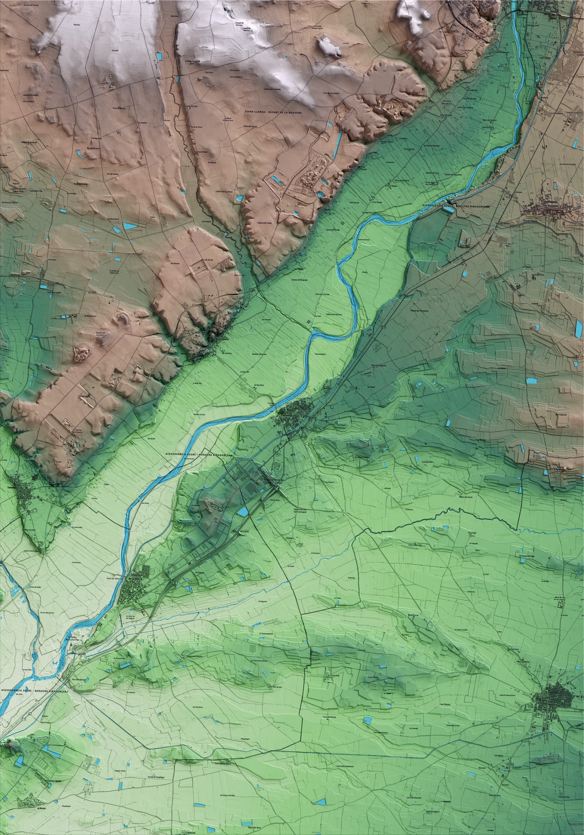 Mapa artístico del relieve de Térmens, a la Noguera, con 15 km de entorno y base topográfica ICGC