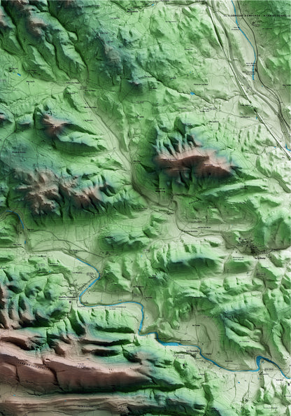 Mapa artístico del relieve de Terrades, al Alt Empordà, con 15 km de entorno y base topográfica ICGC. Detalle de la zona superior derecha.