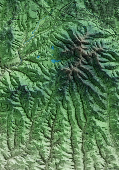 Mapa artístico del relieve de Terrassa, al Vallès Occidental, con 15 km de entorno y base topográfica ICGC. Detalle de la zona inferior izquierda.