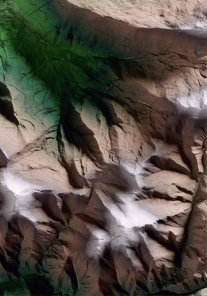 Mapa artístico del relieve de Tírvia, al Pallars Sobirà, con 15 km de entorno y base topográfica ICGC. Detalle de la zona inferior derecha.