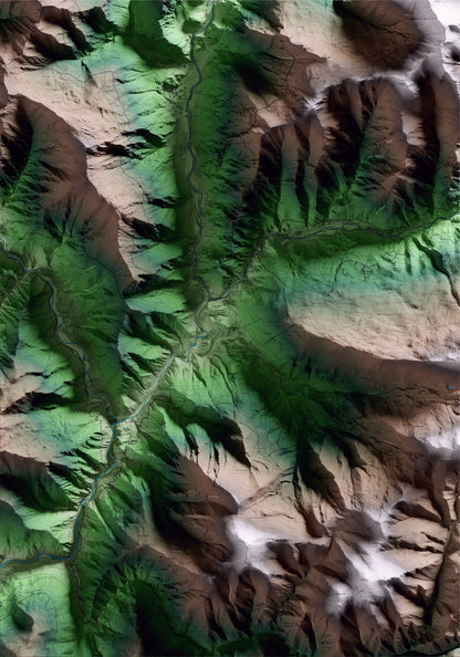 Mapa artístico del relieve de Tírvia, al Pallars Sobirà, con 15 km de entorno y base topográfica ICGC