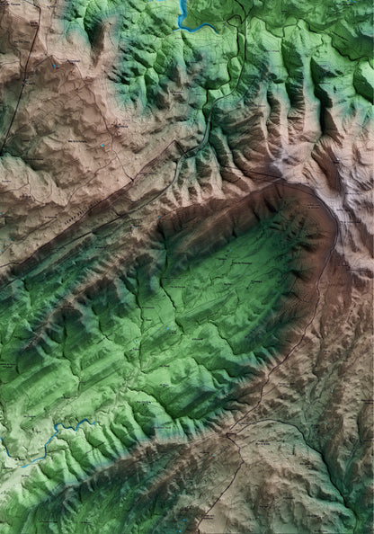 Mapa artístico del relieve de Tiurana, a la Noguera, con 15 km de entorno y base topográfica ICGC. Detalle de la zona inferior derecha.