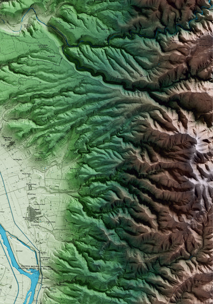 Mapa artístico del relieve de Tivenys, al Baix Ebre, con 15 km de entorno y base topográfica ICGC. Detalle de la zona inferior derecha.