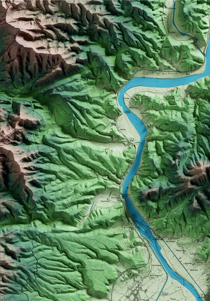 Mapa artístico del relieve de Tivenys, al Baix Ebre, con 15 km de entorno y base topográfica ICGC. Detalle de la zona superior izquierda.