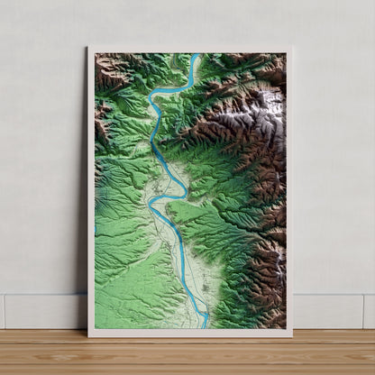 Mapa artístico del relieve de Tivenys, al Baix Ebre, con 15 km de entorno y base topográfica ICGC. Presentación enmarcada.