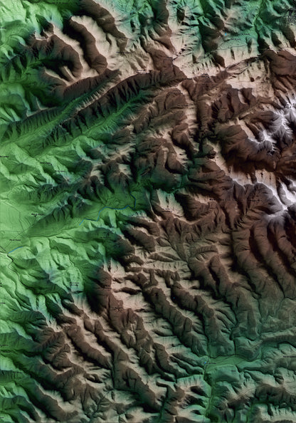 Mapa artístico del relieve de Tivissa, a la Ribera de Ebro, con 15 km de entorno y base topográfica ICGC. Detalle de la zona inferior izquierda.