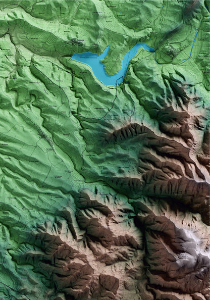 Mapa artístico del relieve de Tivissa, a la Ribera de Ebro, con 15 km de entorno y base topográfica ICGC. Detalle de la zona superior derecha.