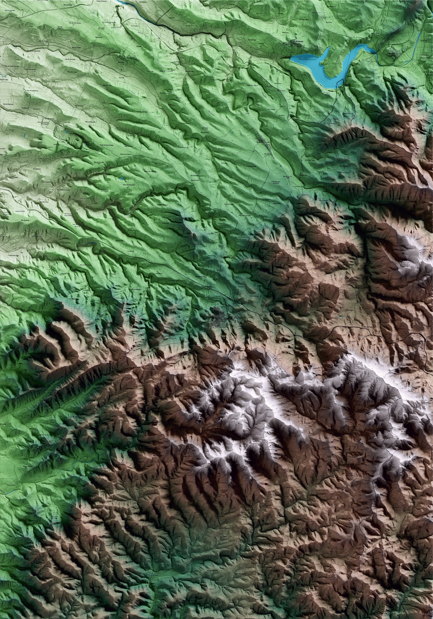 Mapa artístico del relieve de Tivissa, a la Ribera de Ebro, con 15 km de entorno y base topográfica ICGC