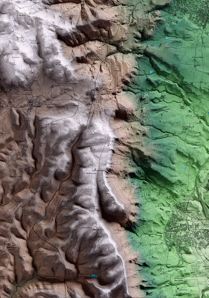 Mapa artístico del relieve de Tona, a Osona, con 15 km de entorno y base topográfica ICGC. Detalle de la zona inferior izquierda.