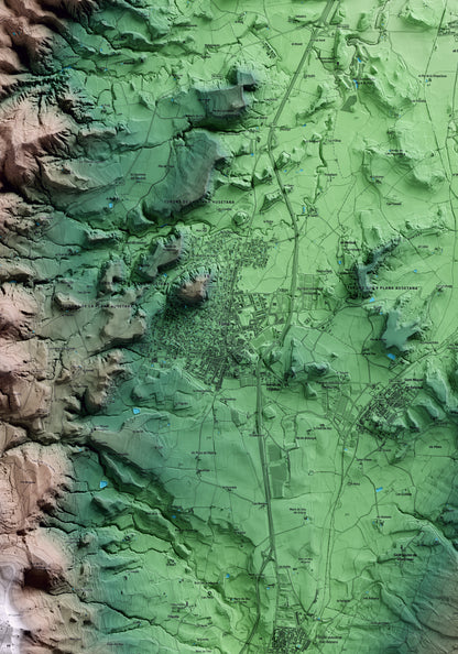 Mapa artístico del relieve de Tona, a Osona, con 15 km de entorno y base topográfica ICGC. Detalle de la zona central.