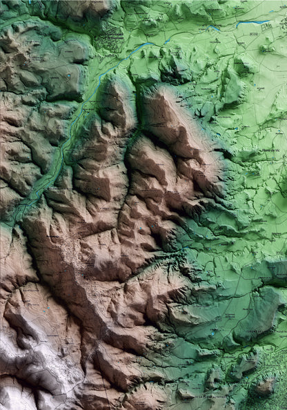 Mapa artístico del relieve de Tona, a Osona, con 15 km de entorno y base topográfica ICGC. Detalle de la zona superior izquierda.
