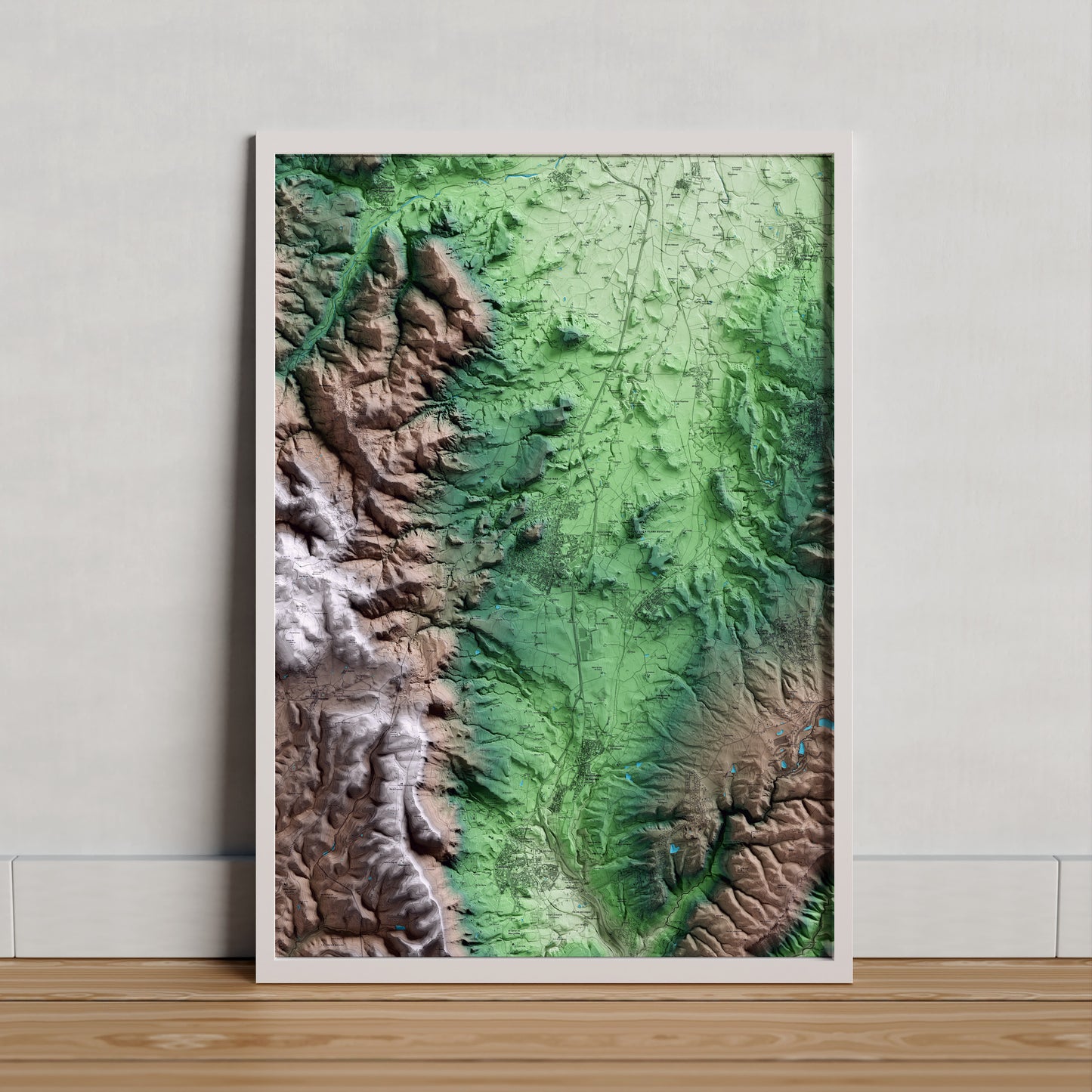 Mapa artístico del relieve de Tona, a Osona, con 15 km de entorno y base topográfica ICGC. Presentación enmarcada.