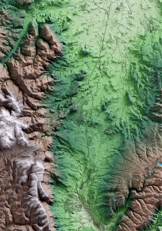Mapa artístico del relieve de Tona, a Osona, con 15 km de entorno y base topográfica ICGC