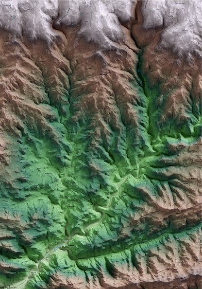 Mapa artístico del relieve de Torà, al Solsonès, con 15 km de entorno y base topográfica ICGC. Detalle de la zona superior derecha.
