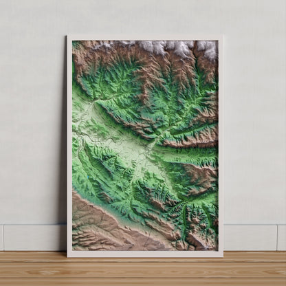 Mapa artístico del relieve de Torà, al Solsonès, con 15 km de entorno y base topográfica ICGC. Presentación enmarcada.