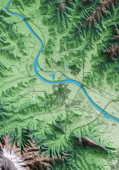 Mapa artístico del relieve de Tordera, al Maresme, con 15 km de entorno y base topográfica ICGC. Detalle de la zona central.