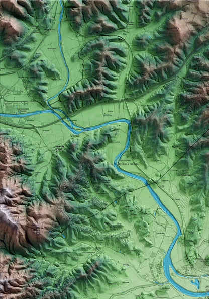 Mapa artístico del relieve de Tordera, al Maresme, con 15 km de entorno y base topográfica ICGC. Detalle de la zona superior izquierda.