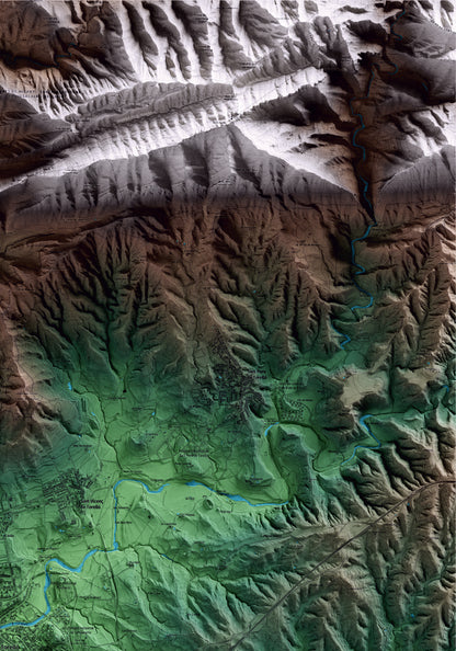 Mapa artístico del relieve de Torelló, a Osona, con 15 km de entorno y base topográfica ICGC. Detalle de la zona superior derecha.