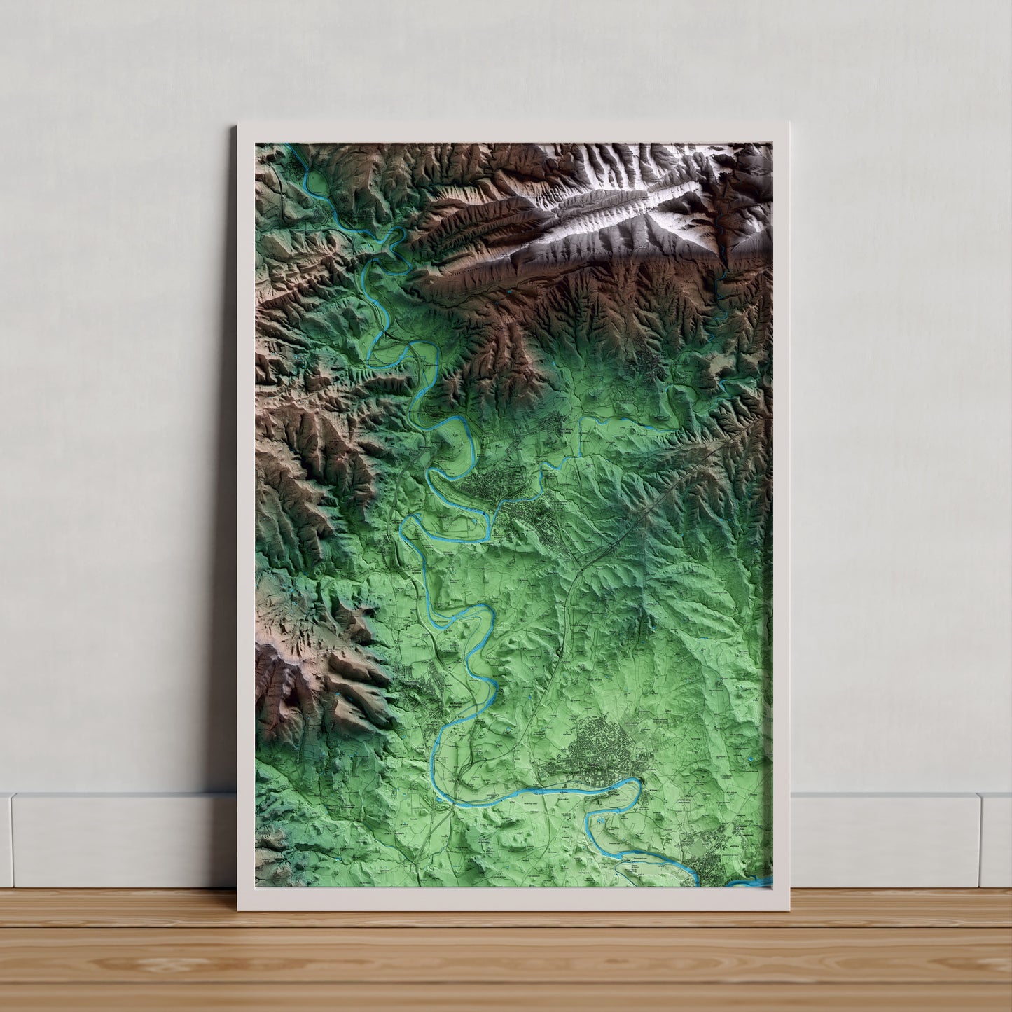 Mapa artístico del relieve de Torelló, a Osona, con 15 km de entorno y base topográfica ICGC. Presentación enmarcada.