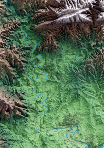 Mapa artístico del relieve de Torelló, a Osona, con 15 km de entorno y base topográfica ICGC