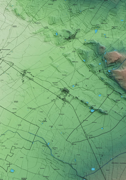 Mapa artístico del relieve de Tornabous, al Urgell, con 15 km de entorno y base topográfica ICGC. Detalle de la zona central.
