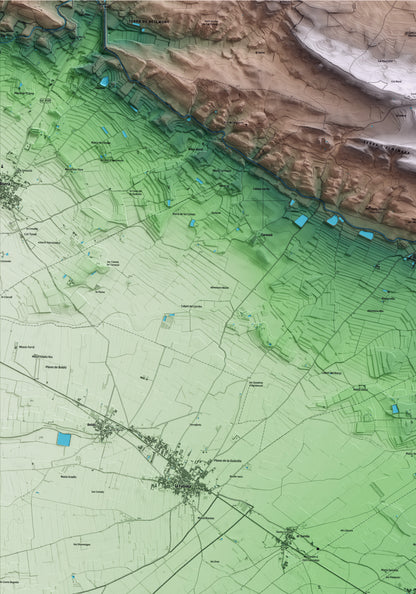 Mapa artístico del relieve de Tornabous, al Urgell, con 15 km de entorno y base topográfica ICGC. Detalle de la zona superior izquierda.