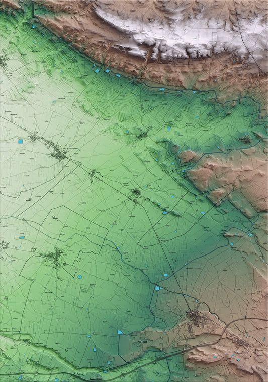 Mapa artístico del relieve de Tornabous, al Urgell, con 15 km de entorno y base topográfica ICGC