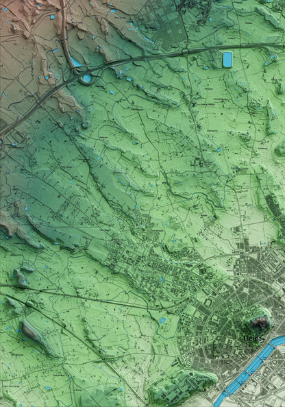 Mapa artístico del relieve de Torre-serona, al Segrià, con 15 km de entorno y base topográfica ICGC. Detalle de la zona inferior izquierda.