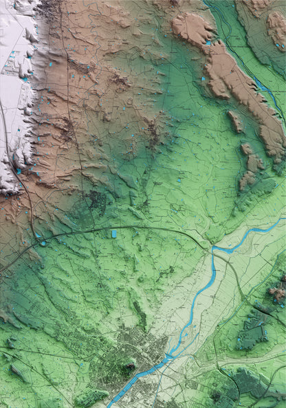 Mapa artístico del relieve de Torre-serona, al Segrià, con 15 km de entorno y base topográfica ICGC