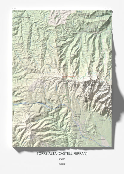 Mapa de relieve de Torre Alta (Castell Ferran), 842 m, Anoia, lámina 100 Cims de Trobart 50 × 70 cm.