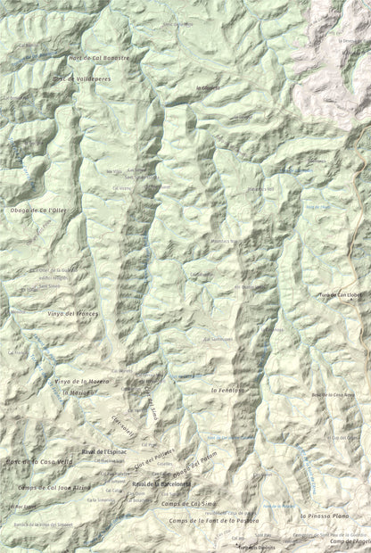 Mapa de relieve de Torre Alta (Castell Ferran), 842 m, Anoia, lámina 100 Cims de Trobart. Detalle de la zona superior izquierda. 61 × 91 cm.