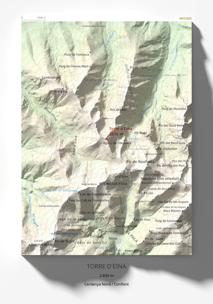 Mapa de relieve de Torre d'Eina, 2830 m, Cerdanya Nord · Conflent, lámina 100 Cims de Trobart 21 × 30 cm.