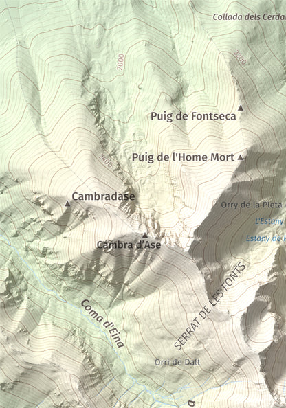 Mapa de relieve de Torre d'Eina, 2830 m, Cerdanya Nord · Conflent, lámina 100 Cims de Trobart. Detalle de la zona superior izquierda. 21 × 30 cm.